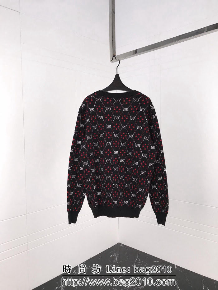 GUCCI古馳 黑紅新配色系列 18ss秋冬新款 全身雙G logo 開衫毛衣 情侶款 ydi1419